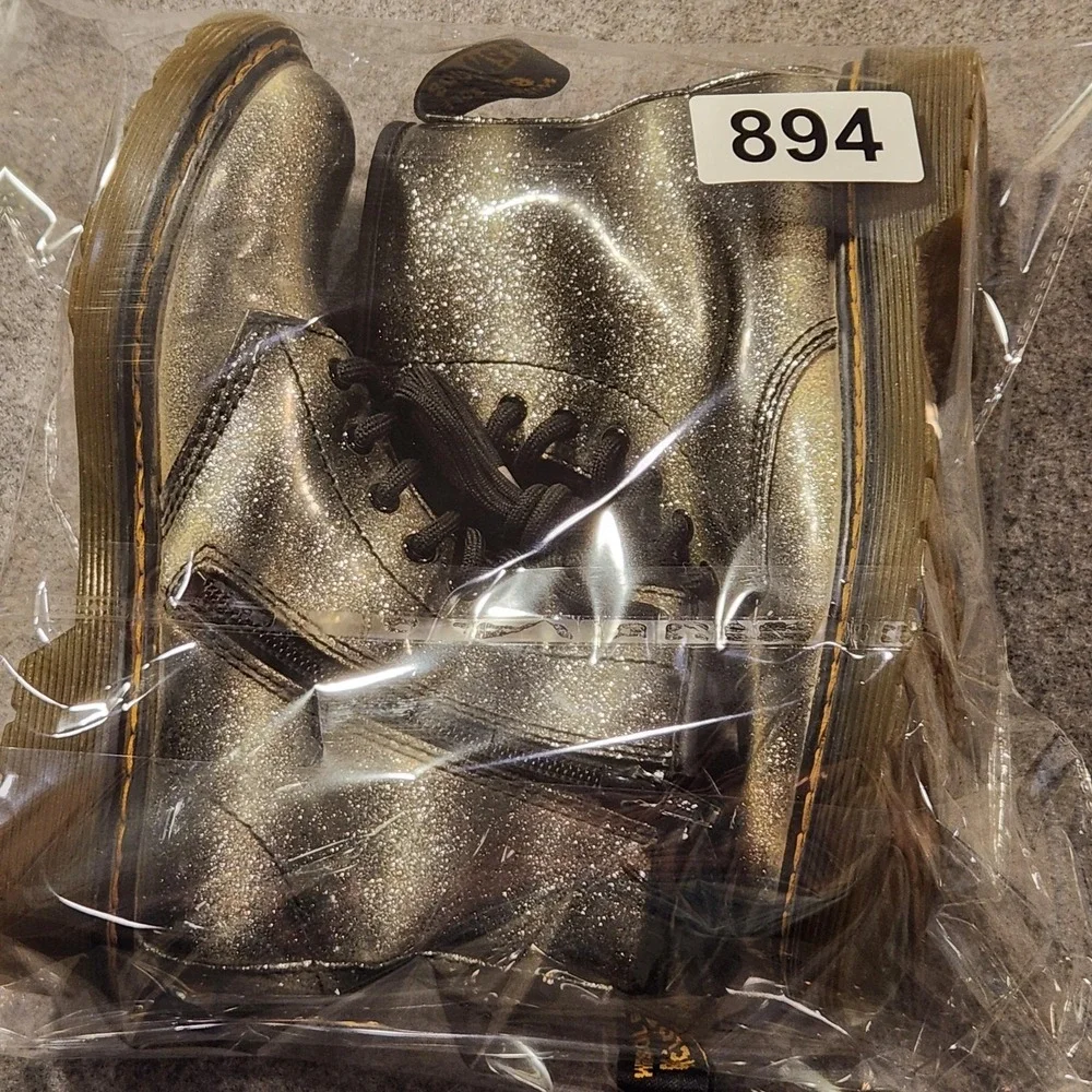 Dr. Martens 1460 Ombre‎ Glitter Boots Youth Size 2 Silver Lace Up Combat